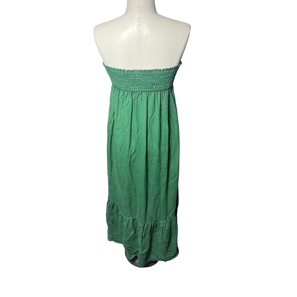 Aerie Green Linen Blend Strapless Maxi Dress Bow Front Smocked‎ Back XS - Picture 2 of 6
